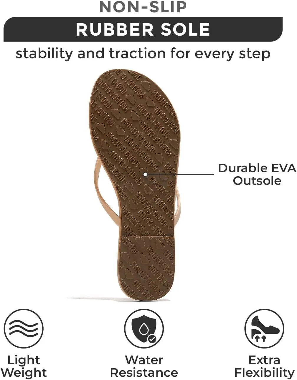Project Cloud Flip Flops for Women Footwear - Memory Foam Flats Sandals for Women 2025 - Vegan Leather Lightweight Sandals Summer Beach Essentials Slides (Foundations)
