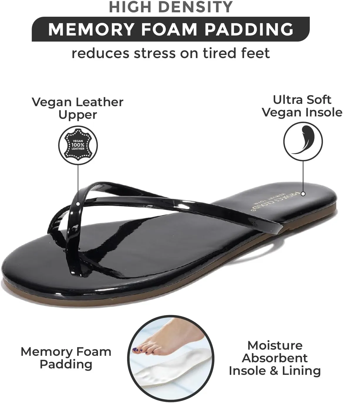 Project Cloud Flip Flops for Women Footwear - Memory Foam Flats Sandals for Women 2025 - Vegan Leather Lightweight Sandals Summer Beach Essentials Slides (Foundations)