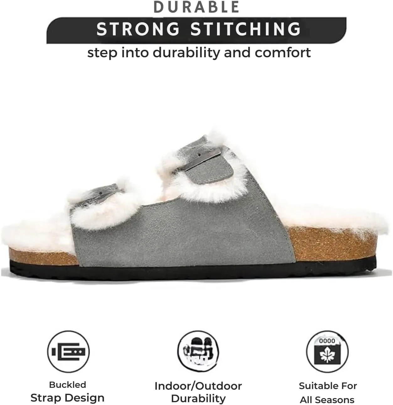 Project Cloud Genuine Suede House Slippers for Women - Cozy Womens Sandals Shearling Fur Lining Slides - Adjustable Straps Sandals for Women 2025 (Dianea)
