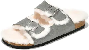 Project Cloud Genuine Suede House Slippers for Women - Cozy Womens Sandals Shearling Fur Lining Slides - Adjustable Straps Sandals for Women 2025 (Dianea)