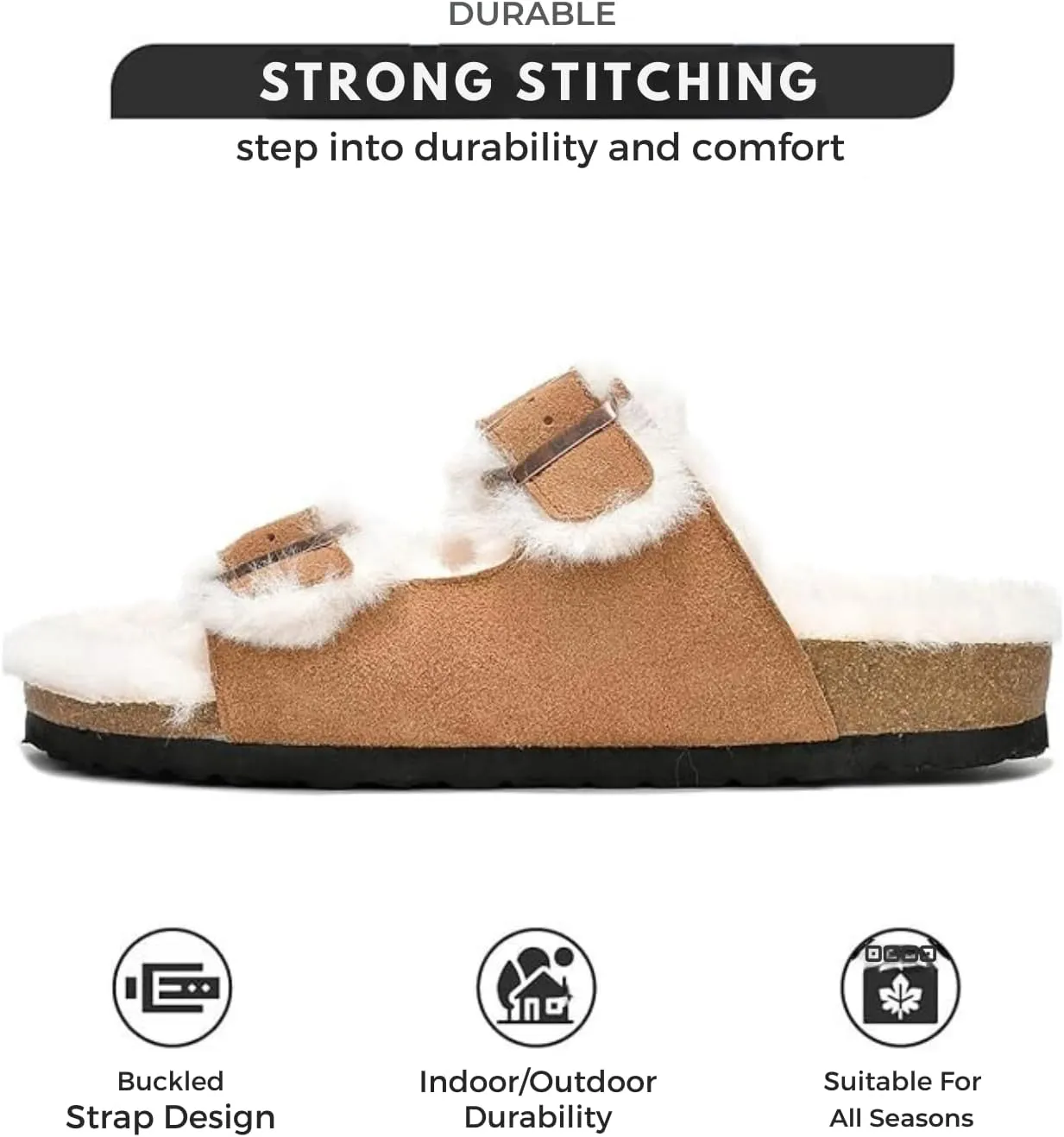 Project Cloud Genuine Suede House Slippers for Women - Cozy Womens Sandals Shearling Fur Lining Slides - Adjustable Straps Sandals for Women 2025 (Dianea)