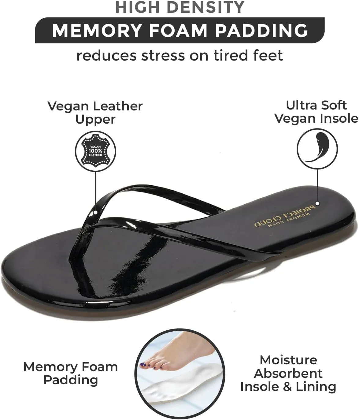 Project Cloud Vegan Leather Flip Flops for Women Footwear - Memory Foam Flats Sandals for Women 2025 - Lightweight Sandals Summer Beach Essentials Slides (Foundations)