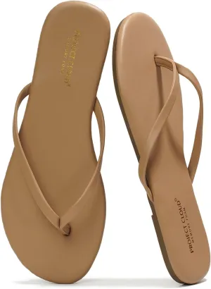 Project Cloud Vegan Leather Flip Flops for Women Footwear - Memory Foam Flats Sandals for Women 2025 - Lightweight Sandals Summer Beach Essentials Slides (Foundations)