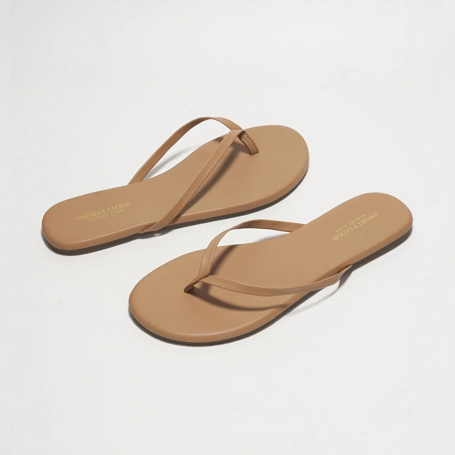 Project Cloud Vegan Leather Flip Flops for Women Footwear - Memory Foam Flats Sandals for Women 2025 - Lightweight Sandals Summer Beach Essentials Slides (Foundations)