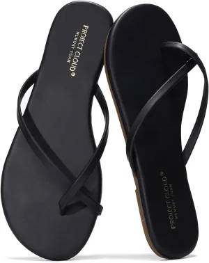 Project Cloud Vegan Leather Flip Flops for Women Footwear - Memory Foam Flats Sandals for Women 2025 - Lightweight Sandals Summer Beach Essentials Slides (Foundations)