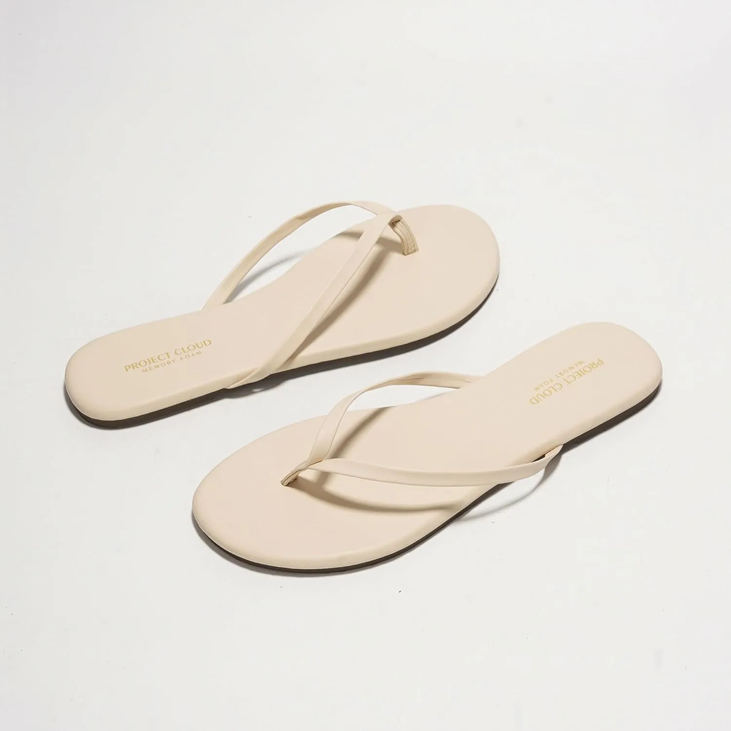 Project Cloud Vegan Leather Flip Flops for Women Footwear - Memory Foam Flats Sandals for Women 2025 - Lightweight Sandals Summer Beach Essentials Slides (Foundations)