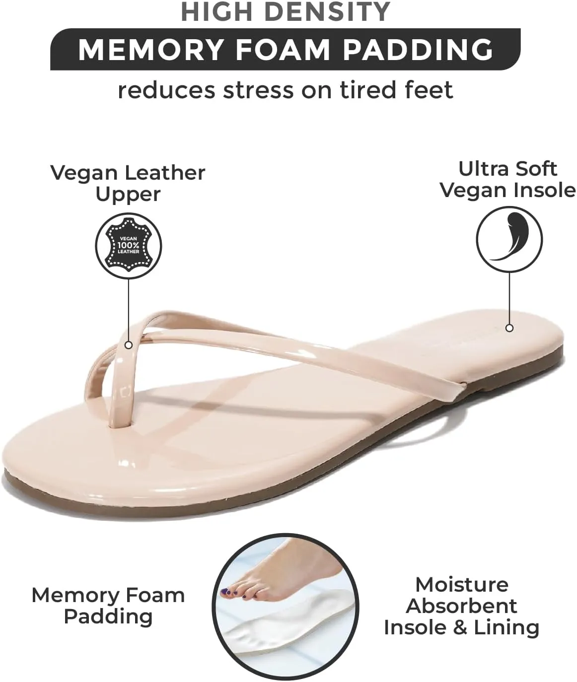 Project Cloud Vegan Leather Flip Flops for Women Footwear - Memory Foam Flats Sandals for Women 2025 - Lightweight Sandals Summer Beach Essentials Slides (Foundations)