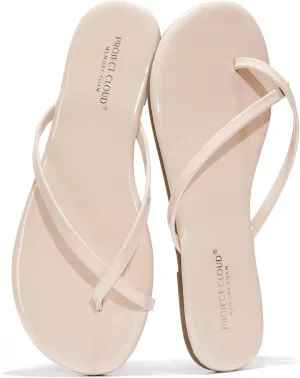 Project Cloud Vegan Leather Flip Flops for Women Footwear - Memory Foam Flats Sandals for Women 2025 - Lightweight Sandals Summer Beach Essentials Slides (Foundations)