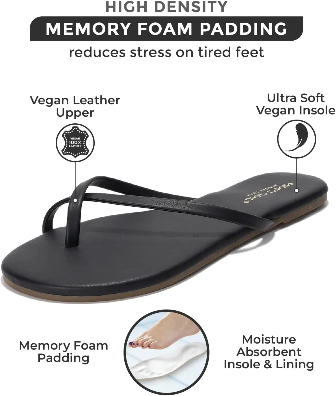 Project Cloud Vegan Leather Flip Flops for Women Footwear - Memory Foam Flats Sandals for Women 2025 - Lightweight Sandals Summer Beach Essentials Slides (Foundations)