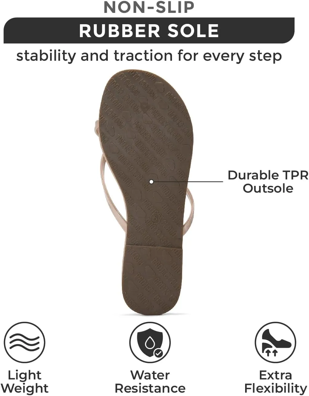 Project Cloud Vegan Leather Flip Flops for Women Footwear - Memory Foam Flats Sandals for Women 2025 - Lightweight Sandals Summer Beach Essentials Slides (Foundations)