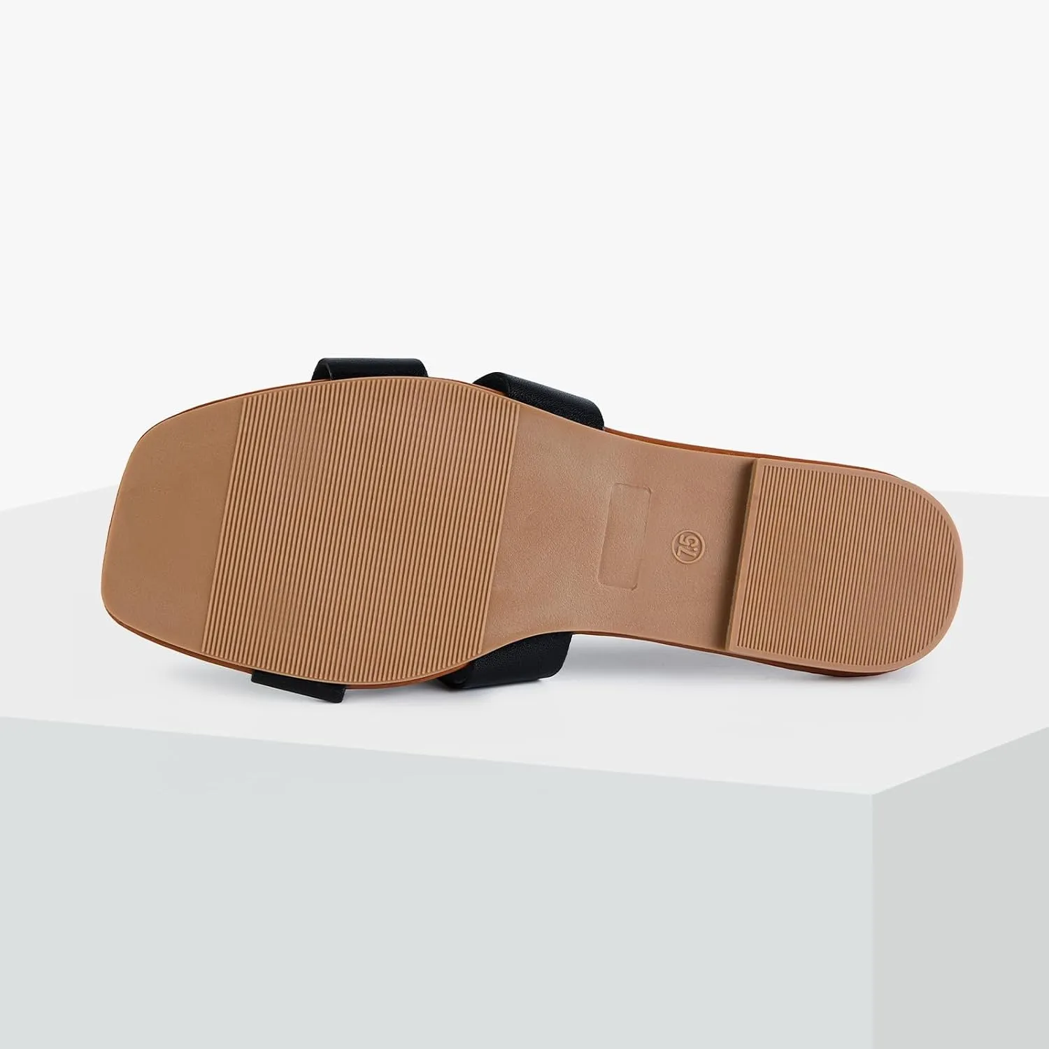 Putu Women's Flat Sandals Square Open Toe Slide Sandals Casual Summer Sandals with Metallic Buckle