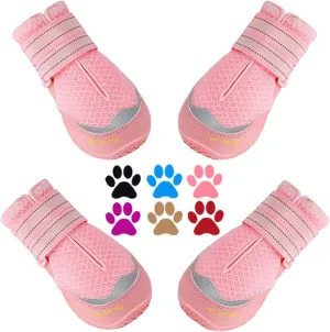 QUMY 4PCS Dog Boots for Large Dogs, Medium Dog Shoes & Paw Protectors for Hot Pavement, Summer Heat Protection, Mesh Breathable Nonslip Dog Booties for Hardfloors, Walking Running Hiking Pink Size 1