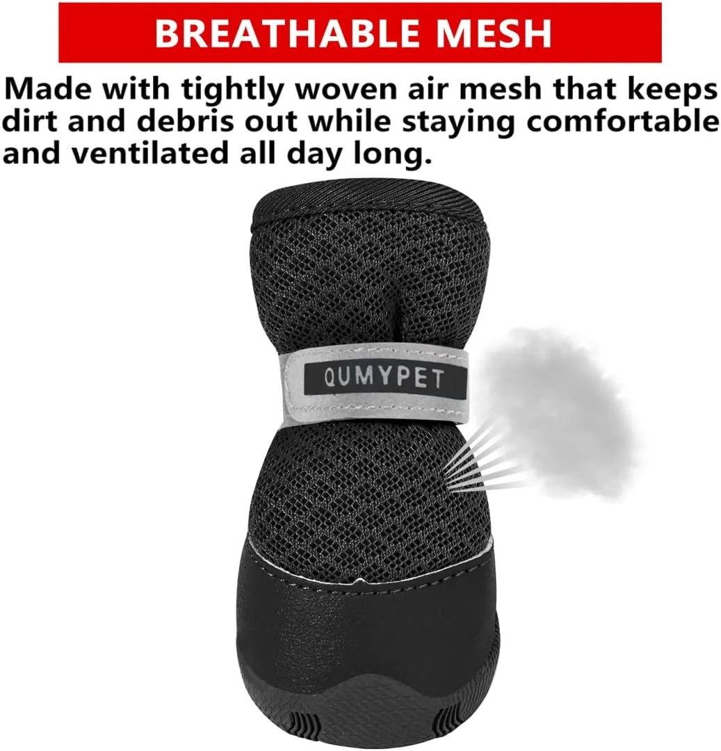 QUMY 4PCS Dog Shoes for Small Dogs, Hot Pavement Summer Puppy Dog Boots & Paw Protectors with Soft Anti-Slip Rubber Sole, Mesh Breathable Dog Booties for Hardfloors, Walking Running Black Size 1