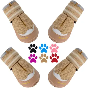 QUMY 4PCS Dog Shoes, Medium Large Dog Boots & Paw Protectors for Summer Heat Protection, Mesh Breathable Nonslip Dog Booties for Walking Running Hiking Khaki Size 6, 6: 2.6''x3.0''(Width*Length)