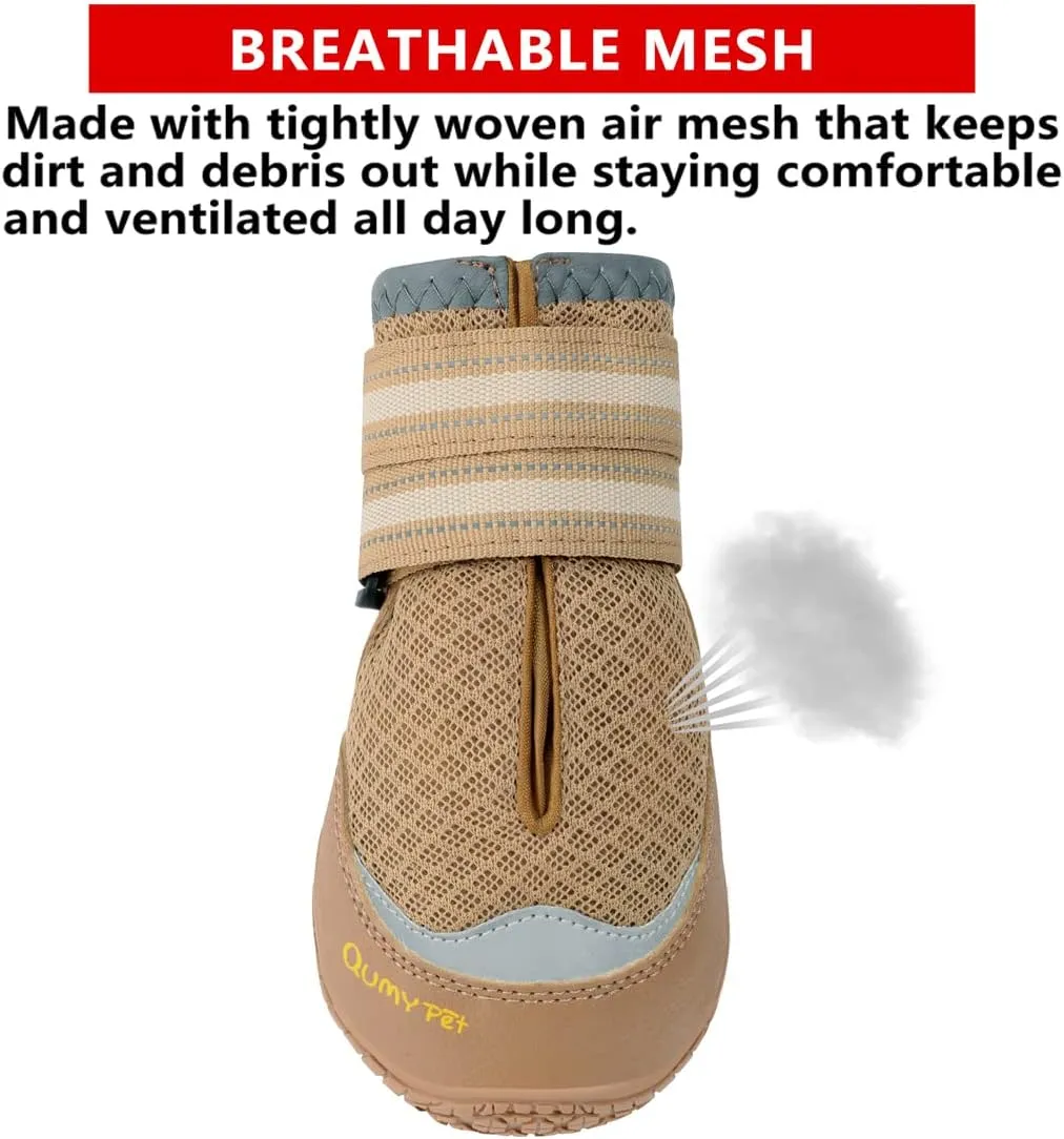 QUMY 4PCS Dog Shoes, Medium Large Dog Boots & Paw Protectors for Summer Heat Protection, Mesh Breathable Nonslip Dog Booties for Walking Running Hiking Khaki Size 6, 6: 2.6''x3.0''(Width*Length)