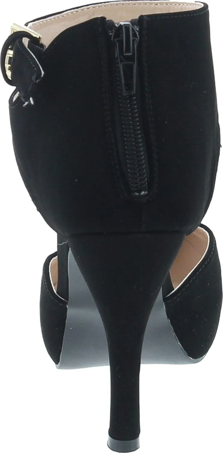 Qupid Trench-244 Women's Round Toe High Heel Zip Closure Buckle Ankle Straps Nubuck Shoes