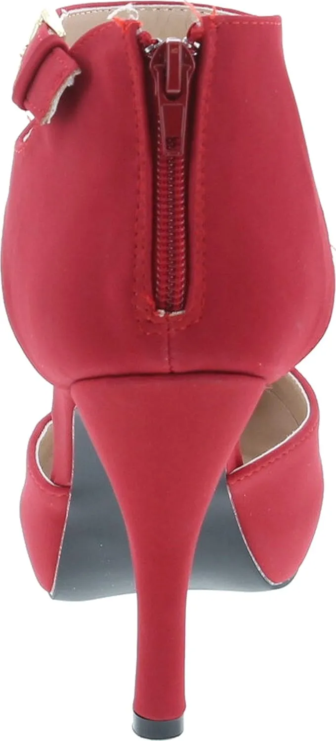 Qupid Trench-244 Women's Round Toe High Heel Zip Closure Buckle Ankle Straps Nubuck Shoes