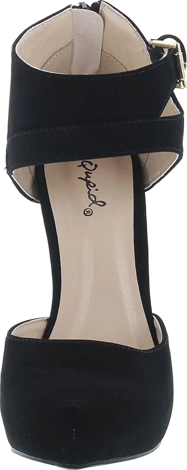Qupid Trench-244 Women's Round Toe High Heel Zip Closure Buckle Ankle Straps Nubuck Shoes