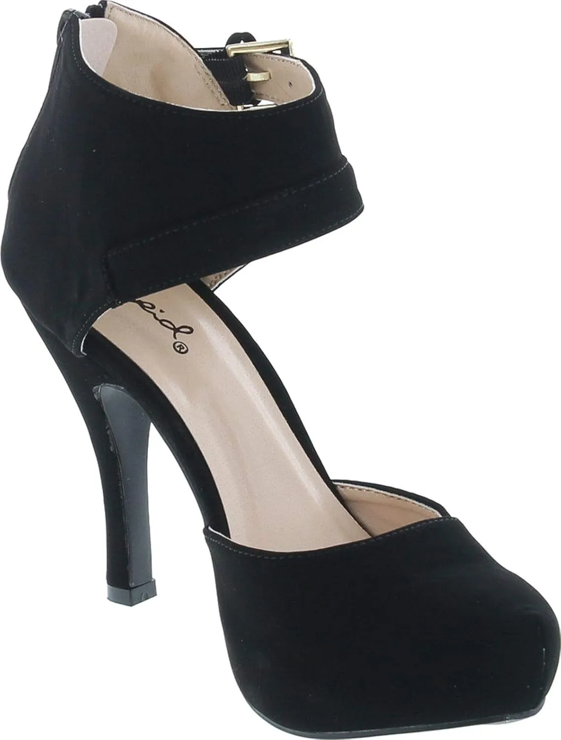 Qupid Trench-244 Women's Round Toe High Heel Zip Closure Buckle Ankle Straps Nubuck Shoes