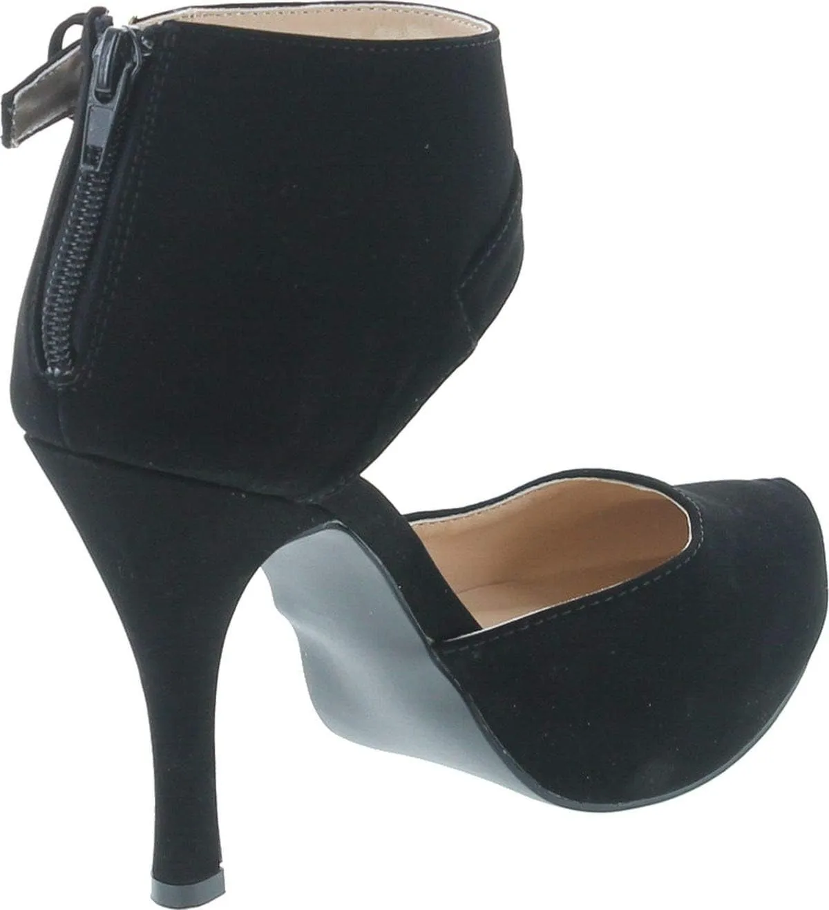 Qupid Trench-244 Women's Round Toe High Heel Zip Closure Buckle Ankle Straps Nubuck Shoes