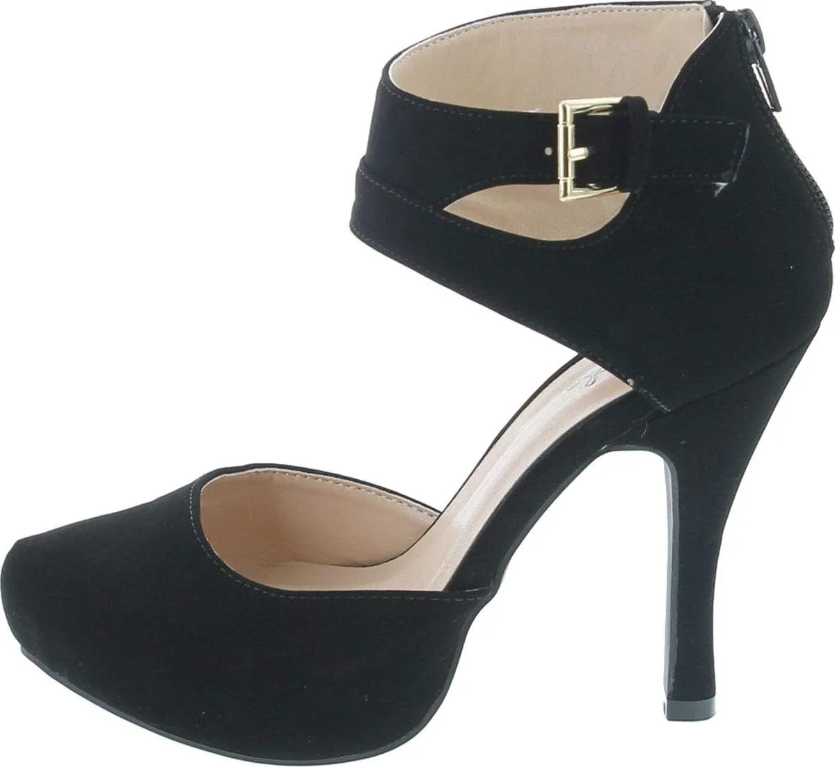 Qupid Trench-244 Women's Round Toe High Heel Zip Closure Buckle Ankle Straps Nubuck Shoes