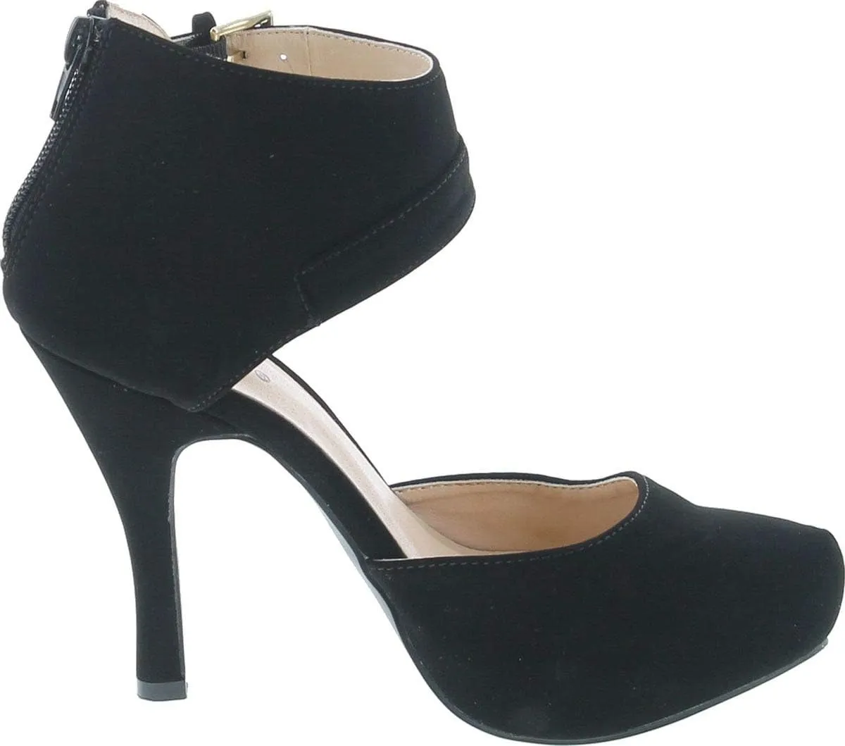 Qupid Trench-244 Women's Round Toe High Heel Zip Closure Buckle Ankle Straps Nubuck Shoes