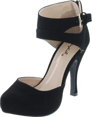 Qupid Trench-244 Women's Round Toe High Heel Zip Closure Buckle Ankle Straps Nubuck Shoes