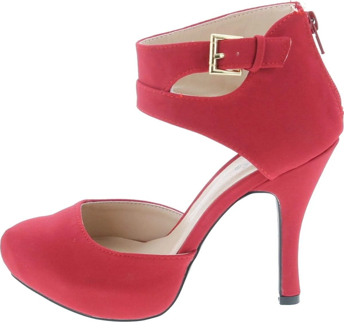 Qupid Trench-244 Women's Round Toe High Heel Zip Closure Buckle Ankle Straps Nubuck Shoes