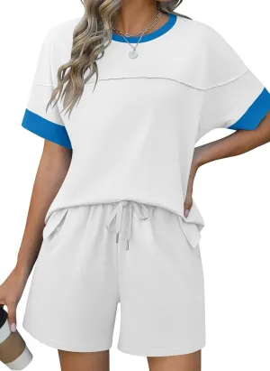 Rapbin Comfy Summer Sets with Pockets Loose Fit Color Block Design Matching 2 Piece Sets with Drawstring Waist