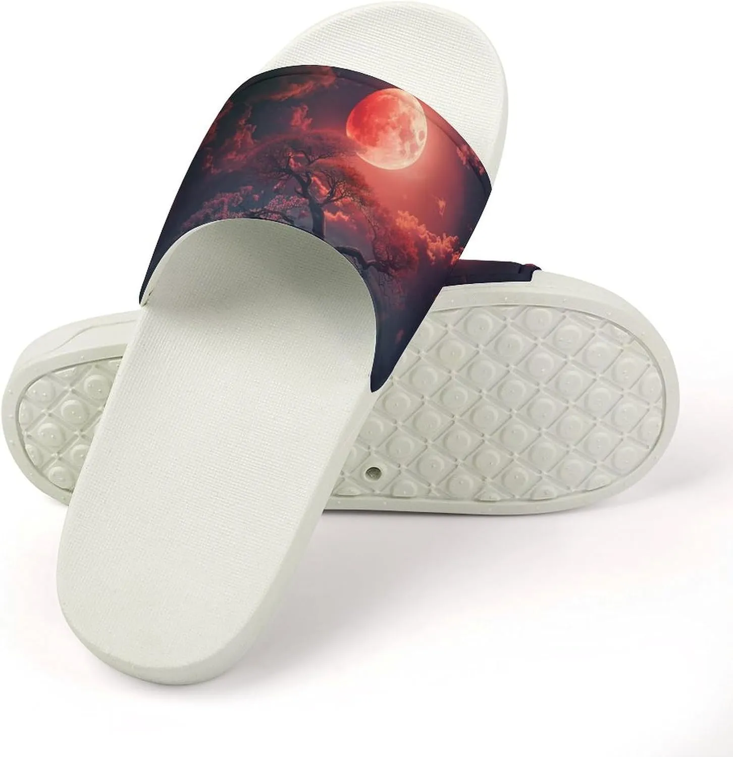 Red Moon And Pine Tree Funny House Sandals Non Slip Shower Slippers Quick Drying Bathroom Shoes for Women Men
