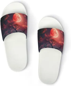 Red Moon And Pine Tree Funny House Sandals Non Slip Shower Slippers Quick Drying Bathroom Shoes for Women Men
