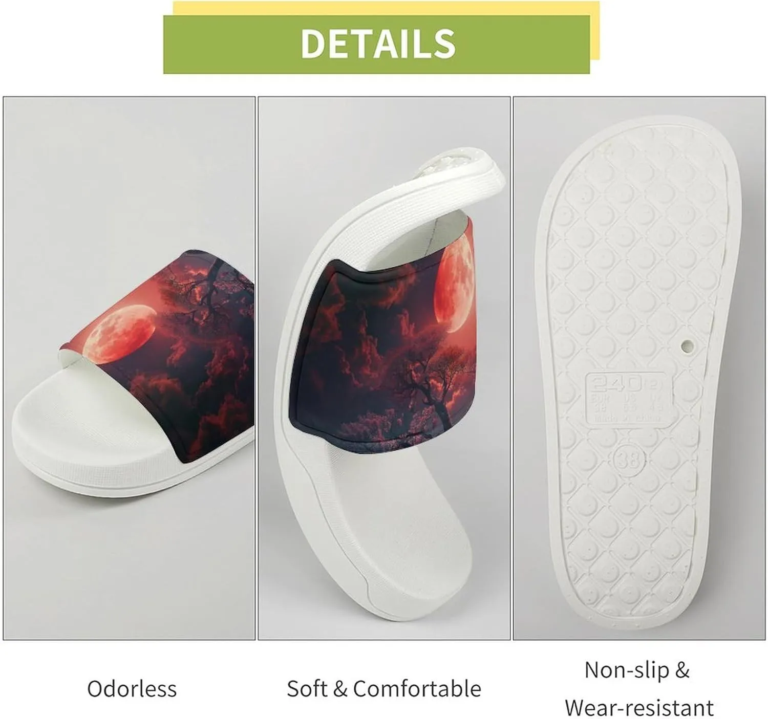 Red Moon And Pine Tree Funny House Sandals Non Slip Shower Slippers Quick Drying Bathroom Shoes for Women Men