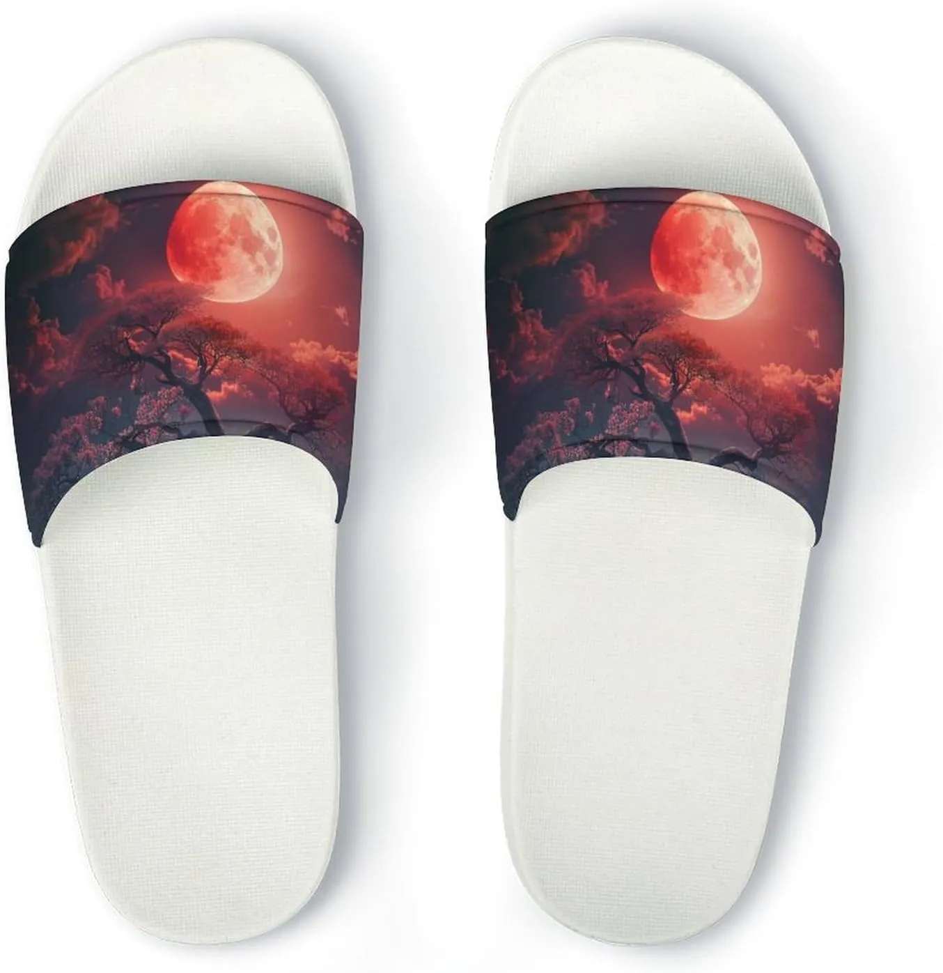 Red Moon And Pine Tree Funny House Sandals Non Slip Shower Slippers Quick Drying Bathroom Shoes for Women Men