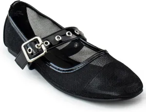 RF ROOM OF FASHION Women's Buckle Strap Mary Jane Mesh Ballet Flats