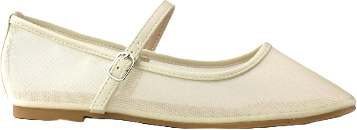 RF ROOM OF FASHION Women's Buckle Strap Mesh Mary Jane Ballet Flats