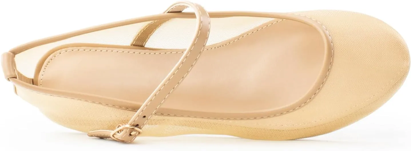 RF ROOM OF FASHION Women's Buckle Strap Mesh Mary Jane Ballet Flats