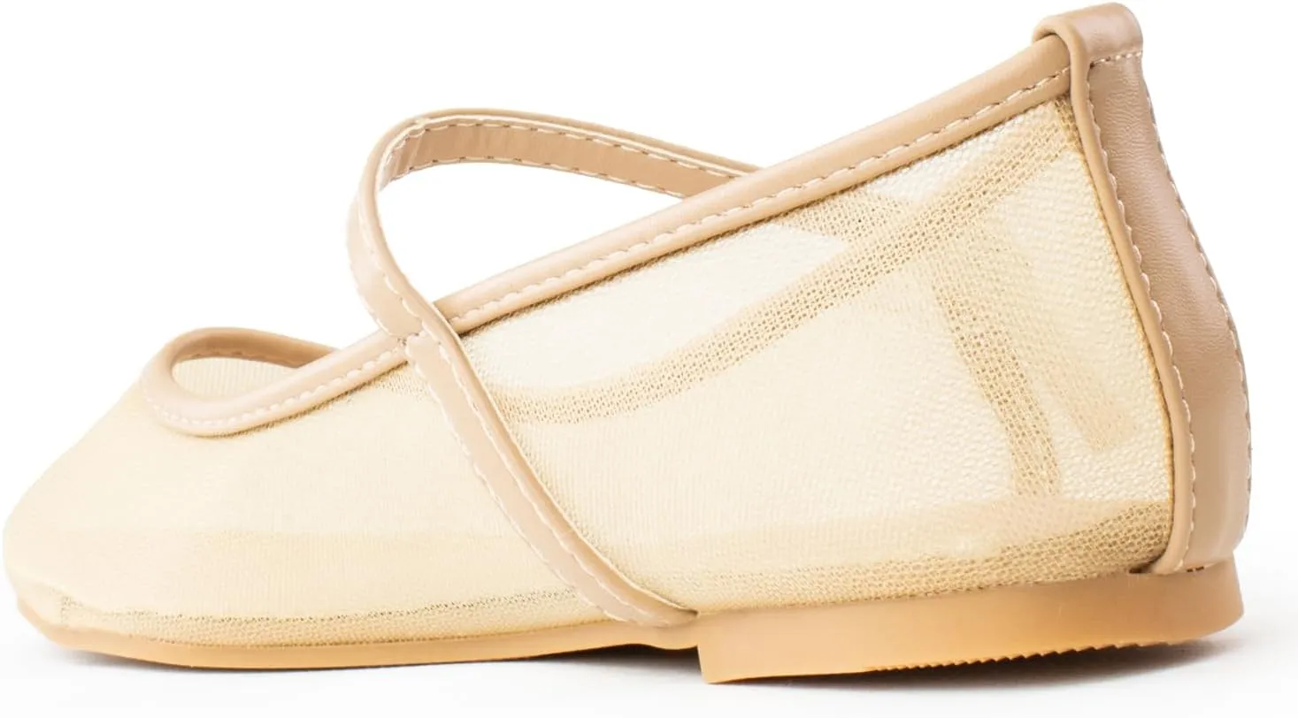 RF ROOM OF FASHION Women's Buckle Strap Mesh Mary Jane Ballet Flats