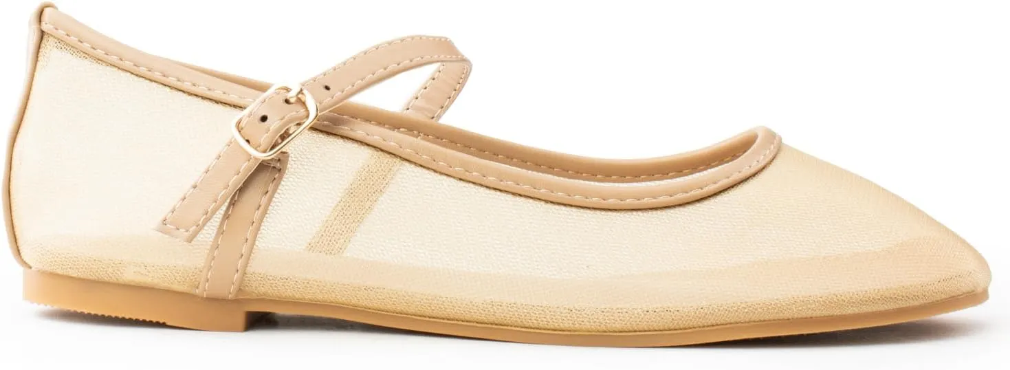 RF ROOM OF FASHION Women's Buckle Strap Mesh Mary Jane Ballet Flats