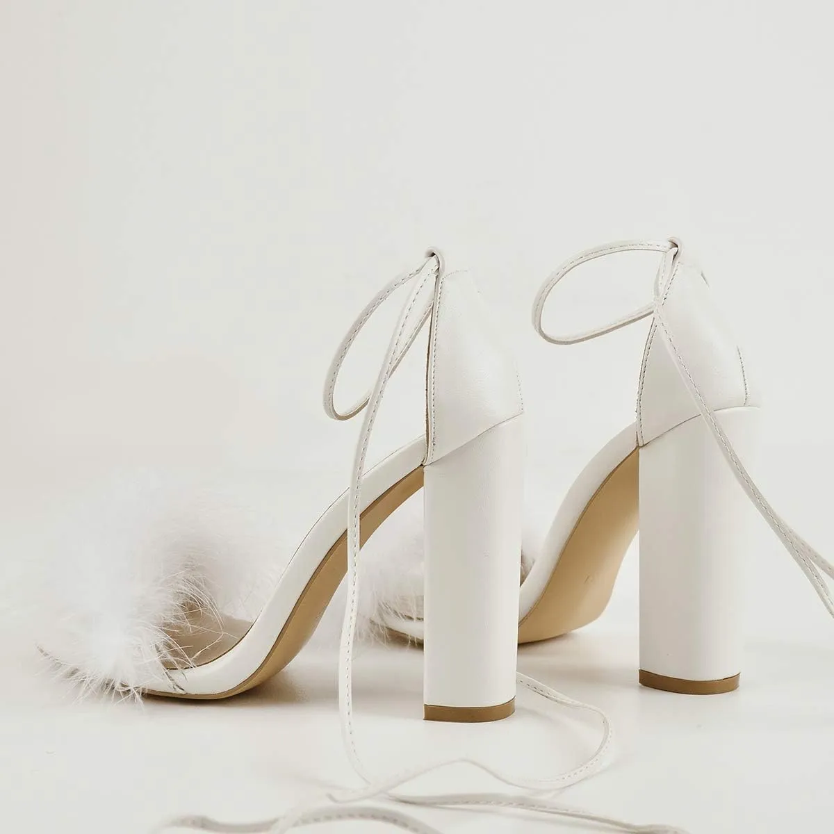 Richealnana Women's Fuzzy Cozy Strappy Open Toe Dress Artificial Feather Heeled Sandals