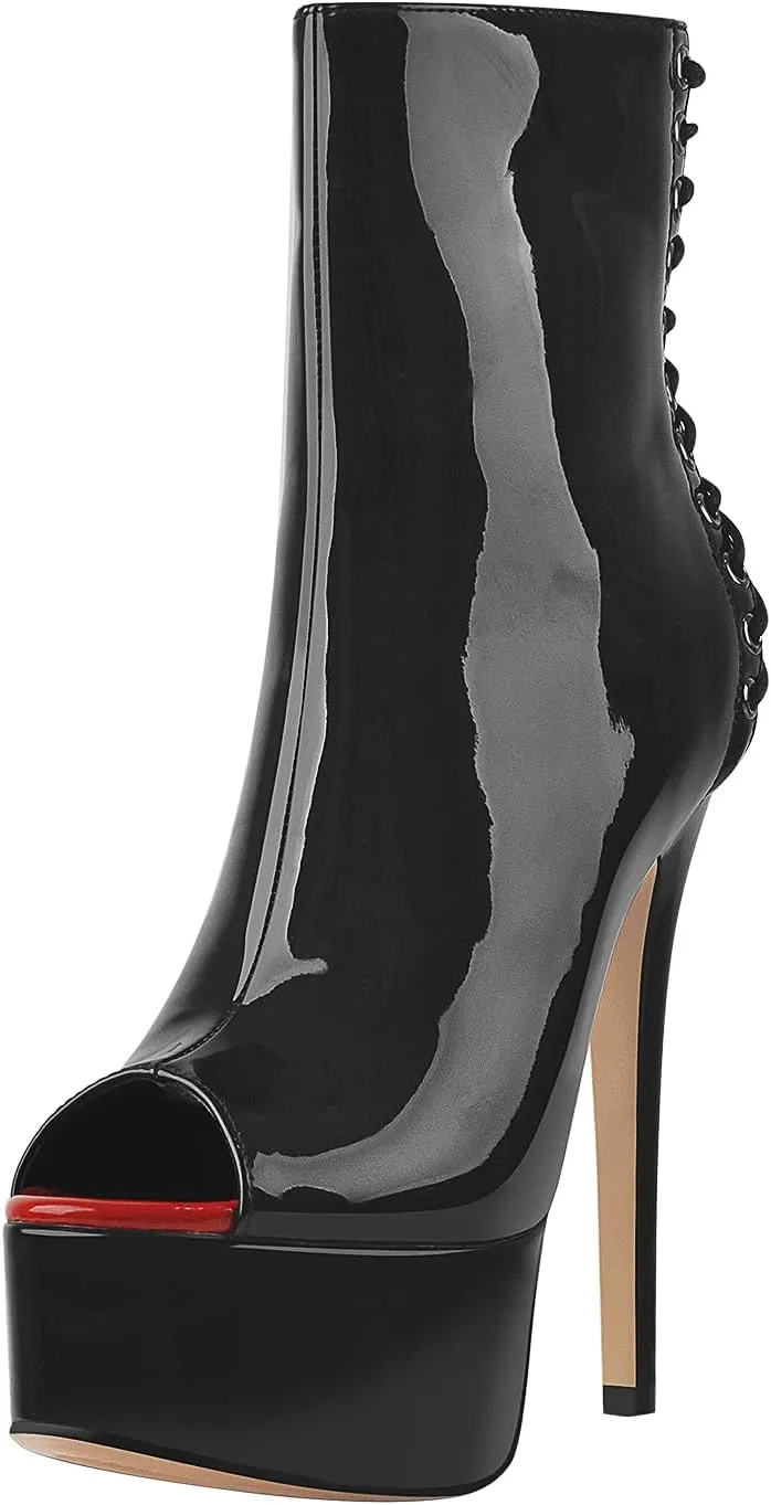 richealnini Women's Peep Toe Platform Stiletto High Heel Ankle Boots