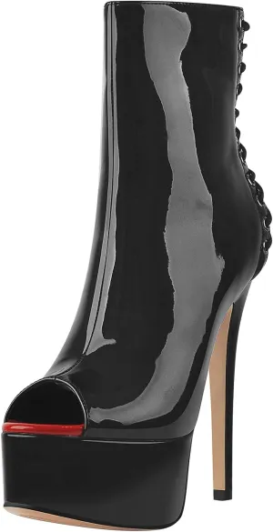 richealnini Women's Peep Toe Platform Stiletto High Heel Ankle Boots