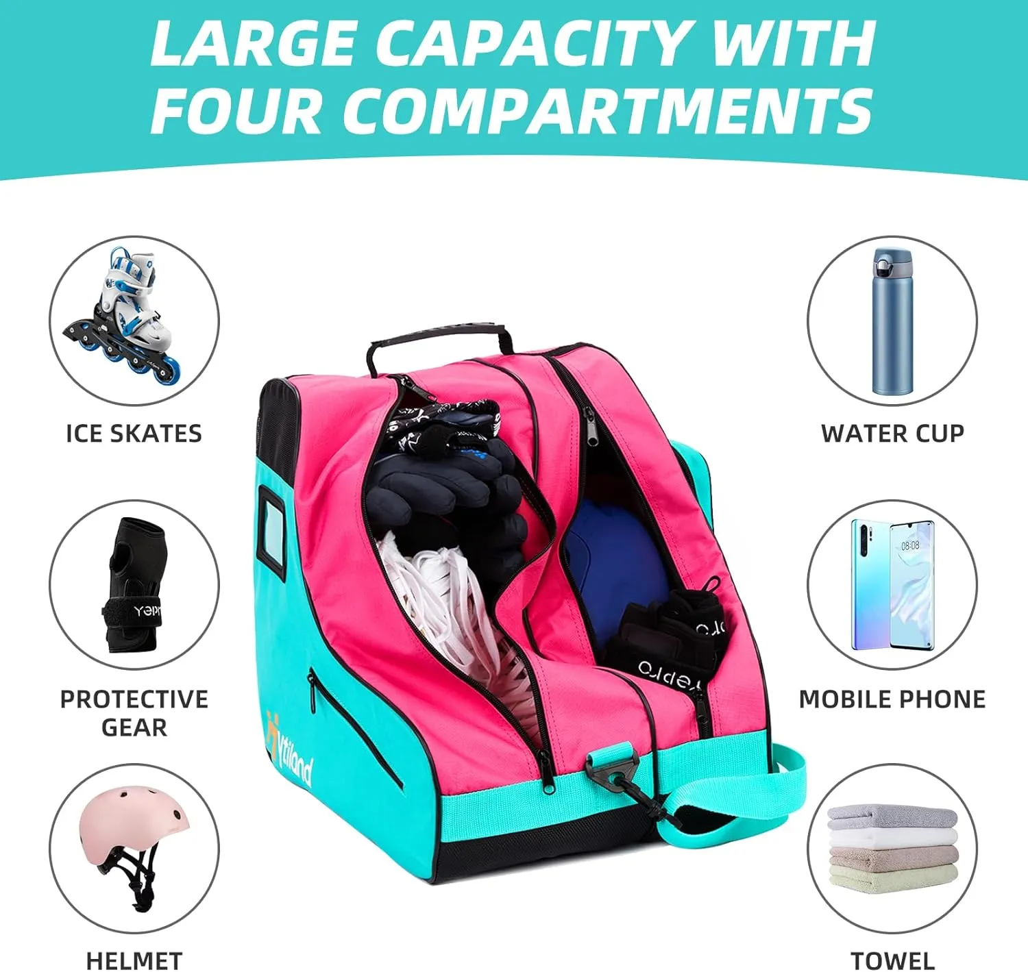 Roller Skate Bag - Breathable Large Capacity Ice Skate Bag with Adjustable Shoulder Strap - Fits Most Inline, Ice and Roller Skate Accessories for Kids and Adults