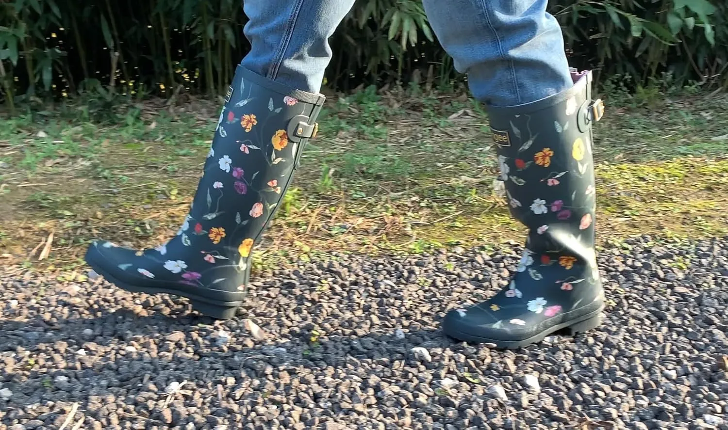 Rongee Rain Boots for Women Waterproof Floral Printed with Adjustable Buckle