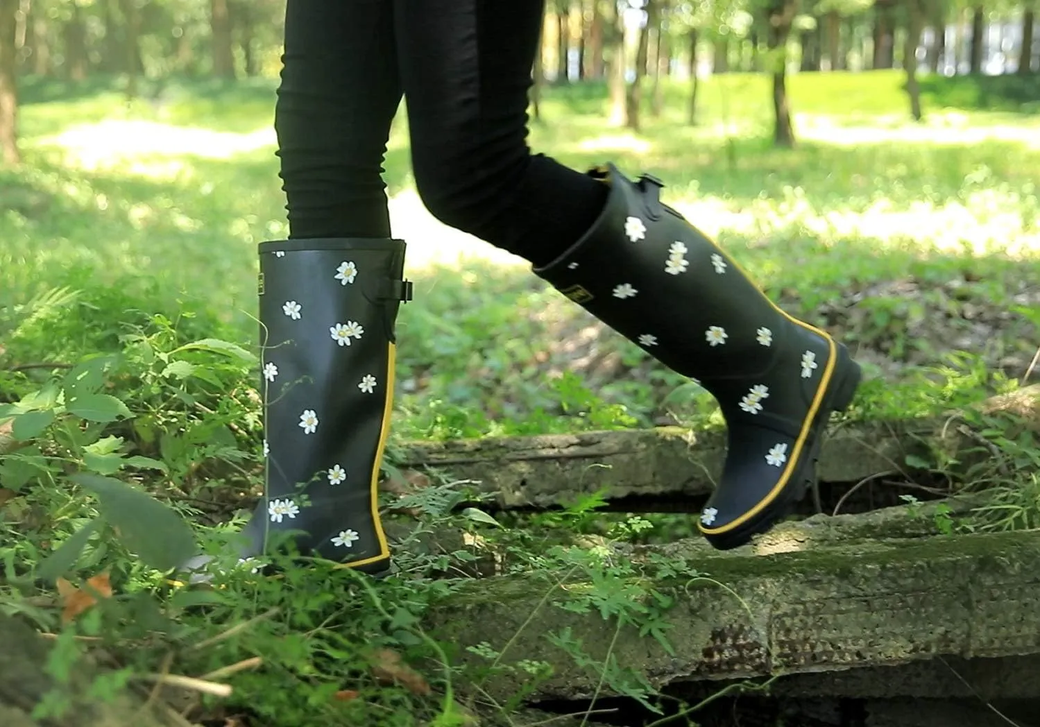 Rongee Rain Boots for Women Waterproof Floral Printed with Adjustable Buckle
