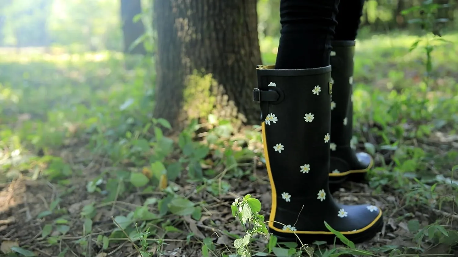 Rongee Rain Boots for Women Waterproof Floral Printed with Adjustable Buckle