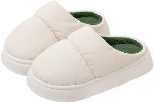 Rungion Furry House Slippers for Women Men Warm Soft Indoor Slippers Waterproof Puffer Slides Winter Outdoor