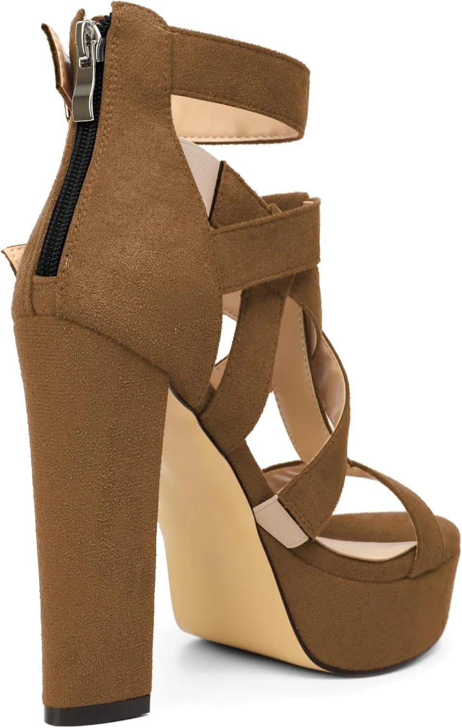 SAMMITOP Women's High Heel Sandals Chunky Block Platform Heels Strappy Gladiator Sexy Open Toe Ankle Strap Dressy Pumps Shoes with Back Zip 4.7 Inch