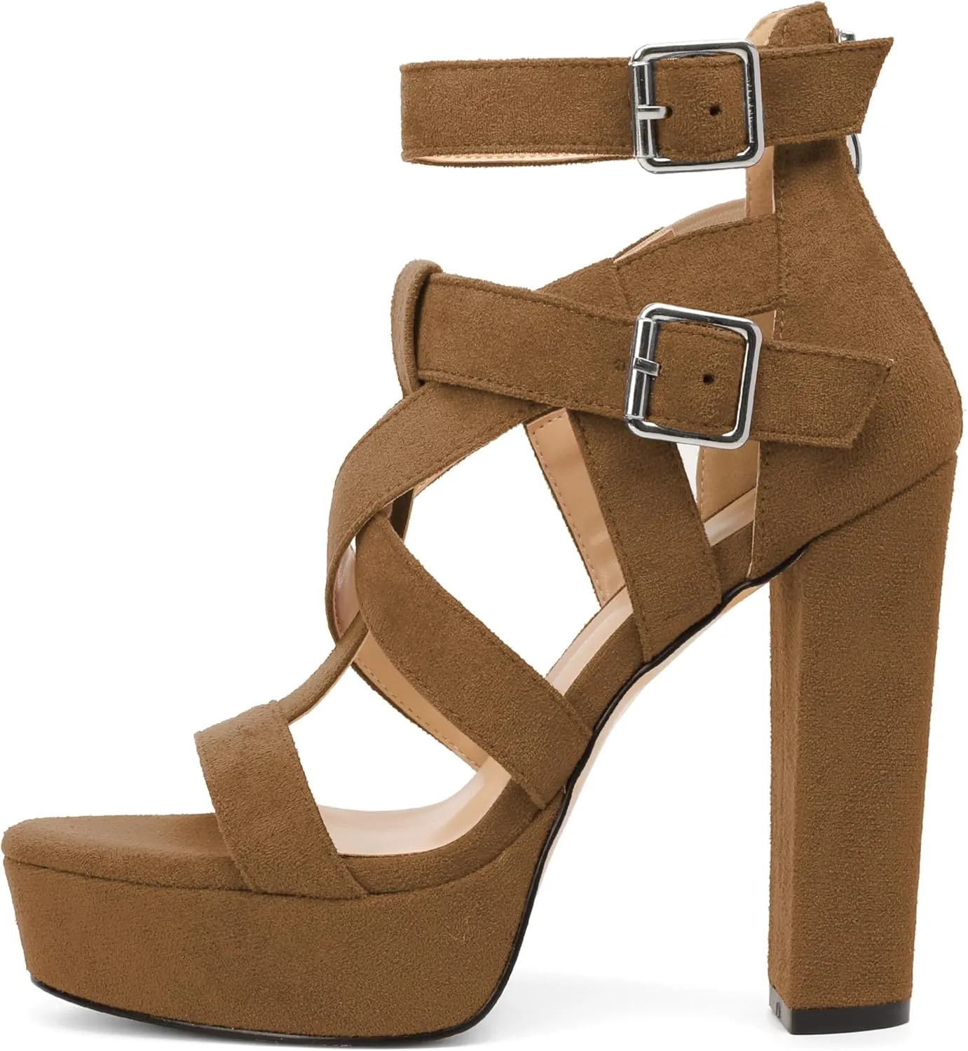 SAMMITOP Women's High Heel Sandals Chunky Block Platform Heels Strappy Gladiator Sexy Open Toe Ankle Strap Dressy Pumps Shoes with Back Zip 4.7 Inch