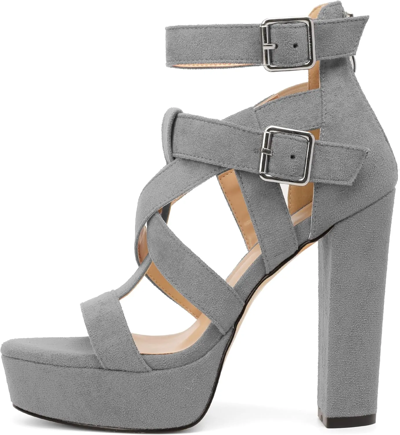 SAMMITOP Women's High Heel Sandals Chunky Block Platform Heels Strappy Gladiator Sexy Open Toe Ankle Strap Dressy Pumps Shoes with Back Zip 4.7 Inch