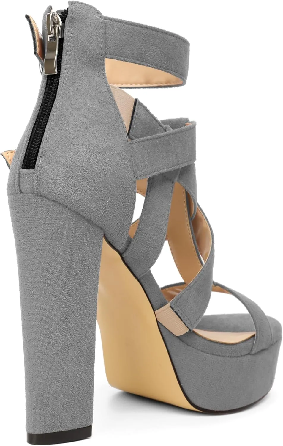 SAMMITOP Women's High Heel Sandals Chunky Block Platform Heels Strappy Gladiator Sexy Open Toe Ankle Strap Dressy Pumps Shoes with Back Zip 4.7 Inch